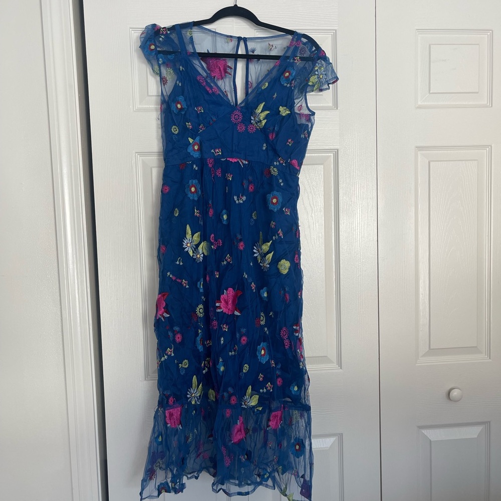 Vibrant Blue Floral Midi Dress